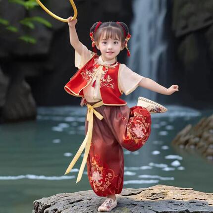 六一儿童女童哪吒套装2026新款男童国风汉服唐装cos女孩表演服装