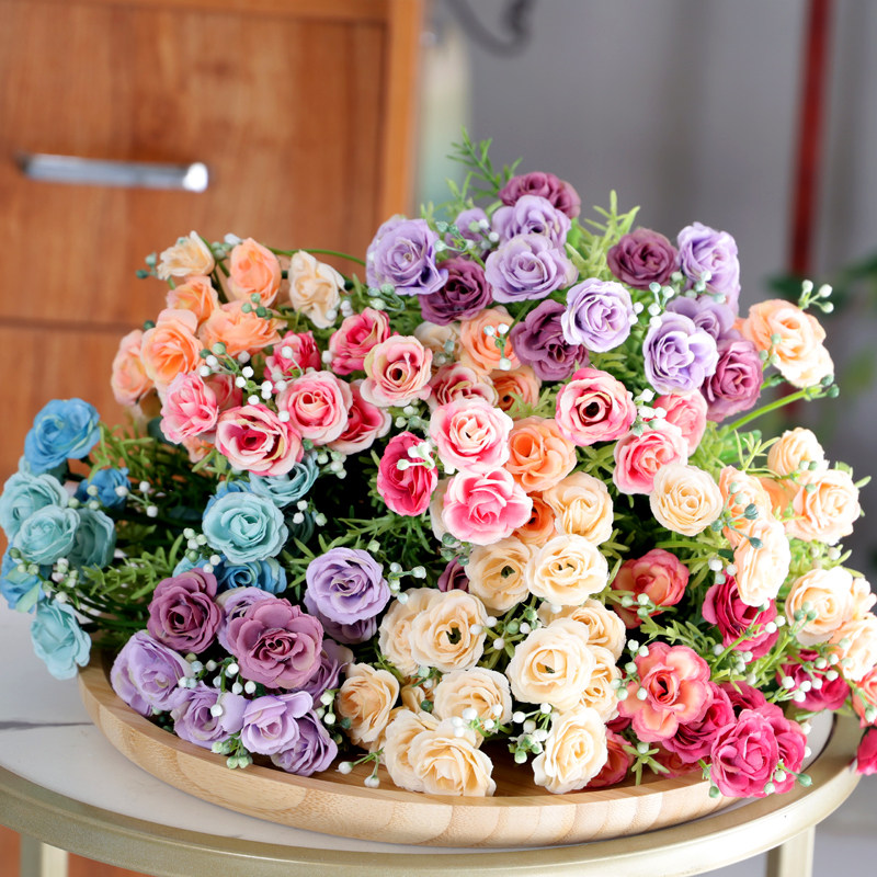 路边蔷薇 小把花束仿真花假花绢花拍照道具餐桌摆设塑料婚庆花艺