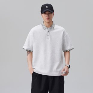 POLO衫 休闲短袖 男潮流格子翻领T恤上衣 美式 实拍2026夏季