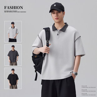 短袖 男宽松休闲翻领男士 t恤 高级潮流撞色polo衫 实拍2026夏季