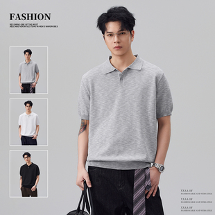 新款 纯色短袖 2026夏季 男款 简约老钱风针织休闲翻领上衣 polo衫