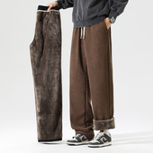 男加厚锁温卫裤 冬季 加绒保暖灯芯绒复合黑金羊羔绒直筒休闲裤