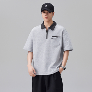 夏季 实拍2026新款 男士 潮流半拉链POLO衫 撞色翻领上衣T恤 美式