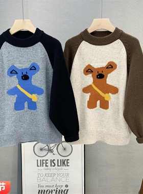 牛哆哆童装 儿童韩版羊毛衫2025冬男女童插肩袖卡通拼色毛衣18563