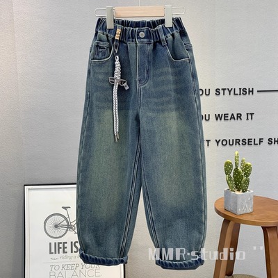 牛哆哆童装儿童韩版加绒牛仔裤