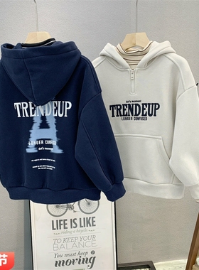 牛哆哆童装 儿童韩版加绒带帽卫衣2025冬款男女童时尚拉链衫63661