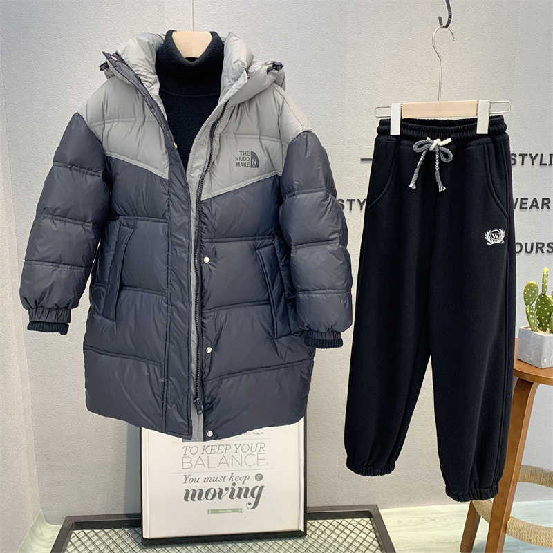 牛哆哆中长款男女童拼色羽绒服