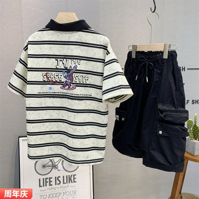 韩版条纹polo衫翻领时尚短袖T恤