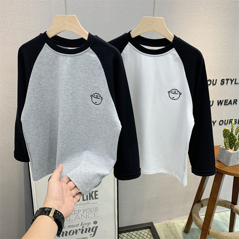 卡芙恰恰圆领韩版长袖插肩袖T恤