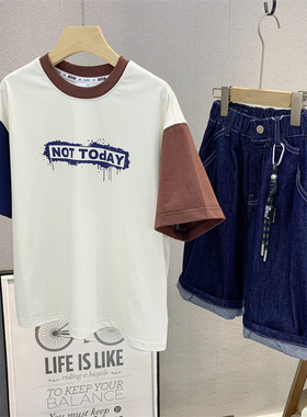 牛哆哆童装 儿童韩版撞色T恤衫2025夏款男女童纯棉时尚短袖73203