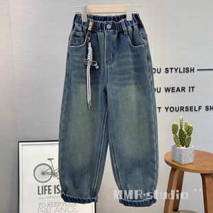 牛哆哆童装 儿童韩版加绒牛仔裤2025冬款男女童一体绒老爹裤87831