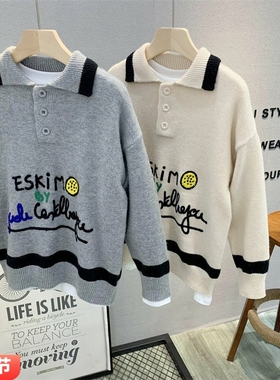 卡芙恰恰童装2025秋冬新品男女童韩版针织衫洋气翻领polo衫潮3205