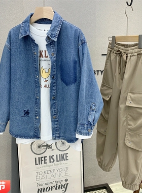 牛哆哆童装 儿童韩版牛仔衬衫2025秋款男女童纯棉百搭外套潮37555