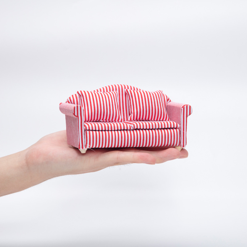 1:12娃娃屋dollhouse迷你家具客厅场景模型 小碎花布艺双人沙发