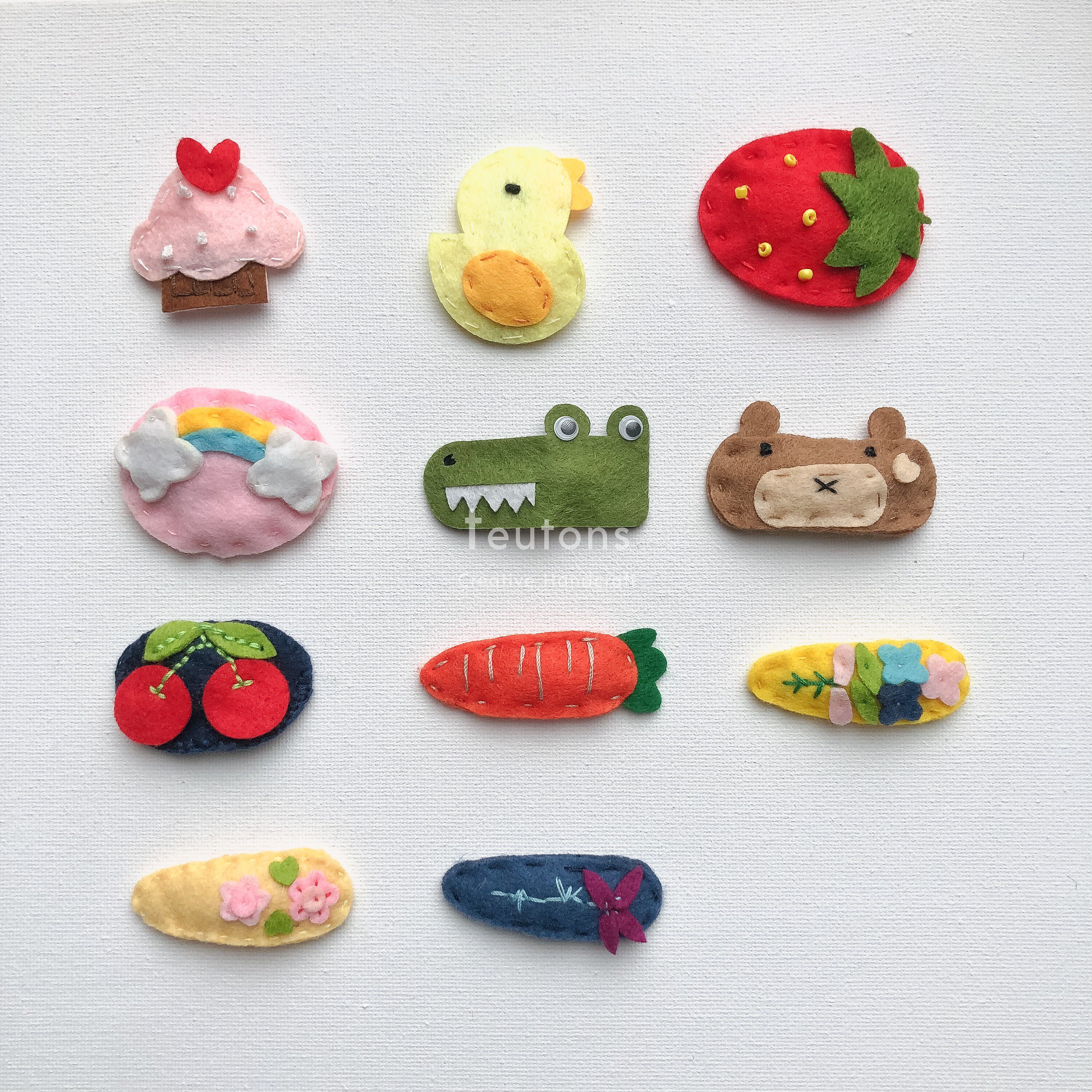 条顿家「游乐园组合发夹」萌宠植物大作战 彩虹树叶发夹手工缝制