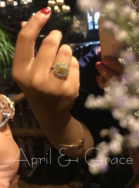 高端珠宝纯银重工S925白金黄钻秋意花精工戒指