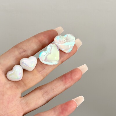 高级感人鱼姬珍珠爱心耳钉女小众甜美超亮耳环夏蚊香盘耳夹无耳洞