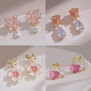 法式 粉色玫瑰花耳钉复古独特花朵耳环小众高级气质简约温柔耳饰女