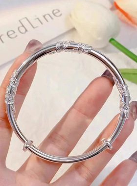 轻奢繁花手镯女实心年轻款小众设计推拉古风镯子送女朋友生日手镯