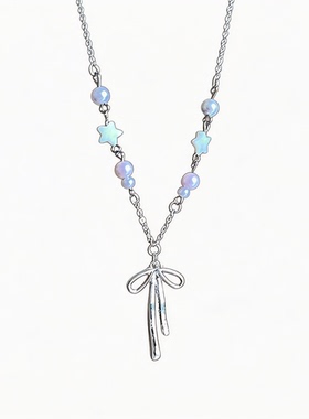 韩系ins蝴蝶结珍珠项链小众简约百搭锁骨链气质轻奢冷淡风饰品女