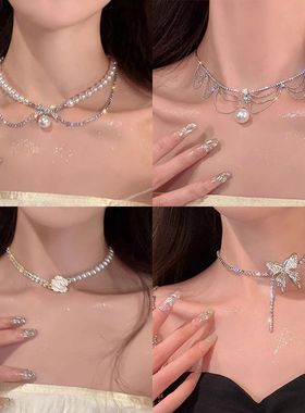 浪漫出逃~山茶花蝴蝶珍珠项链女款轻奢小众优雅贵气锁骨链颈链潮