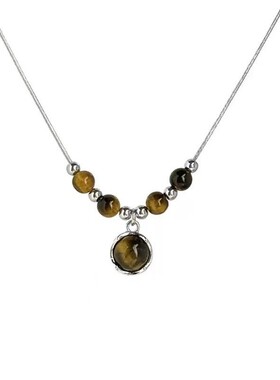 复古皮革虎眼石项链女中式叠戴choker小众颈链百搭气质锁骨链配饰