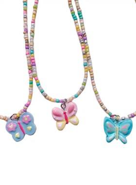 2026千禧辣妹彩色串珠蝴蝶项链女高级多巴胺女孩穿搭甜酷锁骨链夏