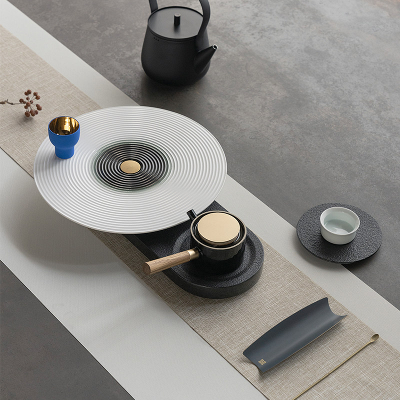 轻奢家用现代天然乌金石茶盘石盘高端设计师托盘排水式石头小茶台