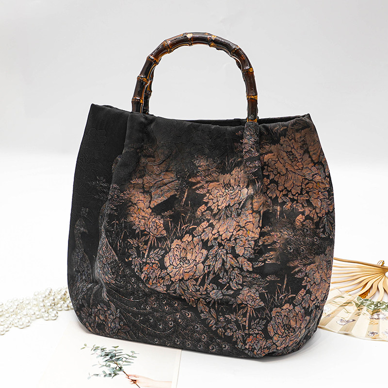 竹节包【孔雀花王】香云纱手拎包桑蚕丝国风印花手提包女士时尚包,箱包皮具/热销女包/男包,通用款女包,淘宝优惠券,粉丝福利购,淘宝优惠卷