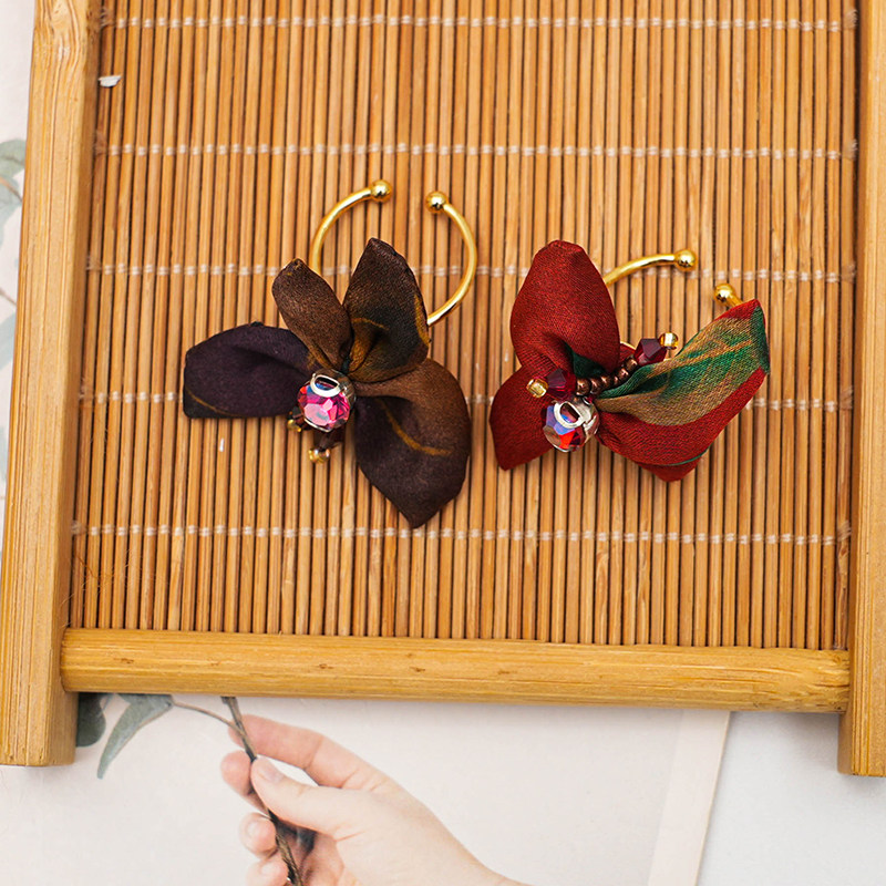 真丝桑蚕丝蝴蝶香云合金复古花卉日常佩戴活口古法指环