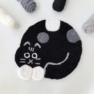 戳戳绣手工diy材料包黑猫咪毛绒地毯创意坐垫Tufting毛线刺绣礼物