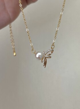 24年新款情人节爆款精致百搭天然淡水珍珠法式丝带锁骨链项链女