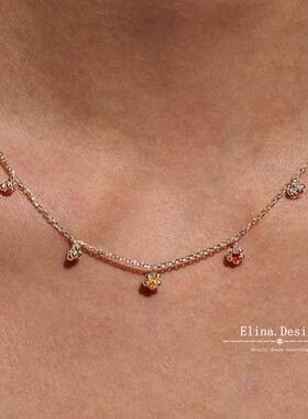 多巴胺色彩S925纯银彩钻锁骨链