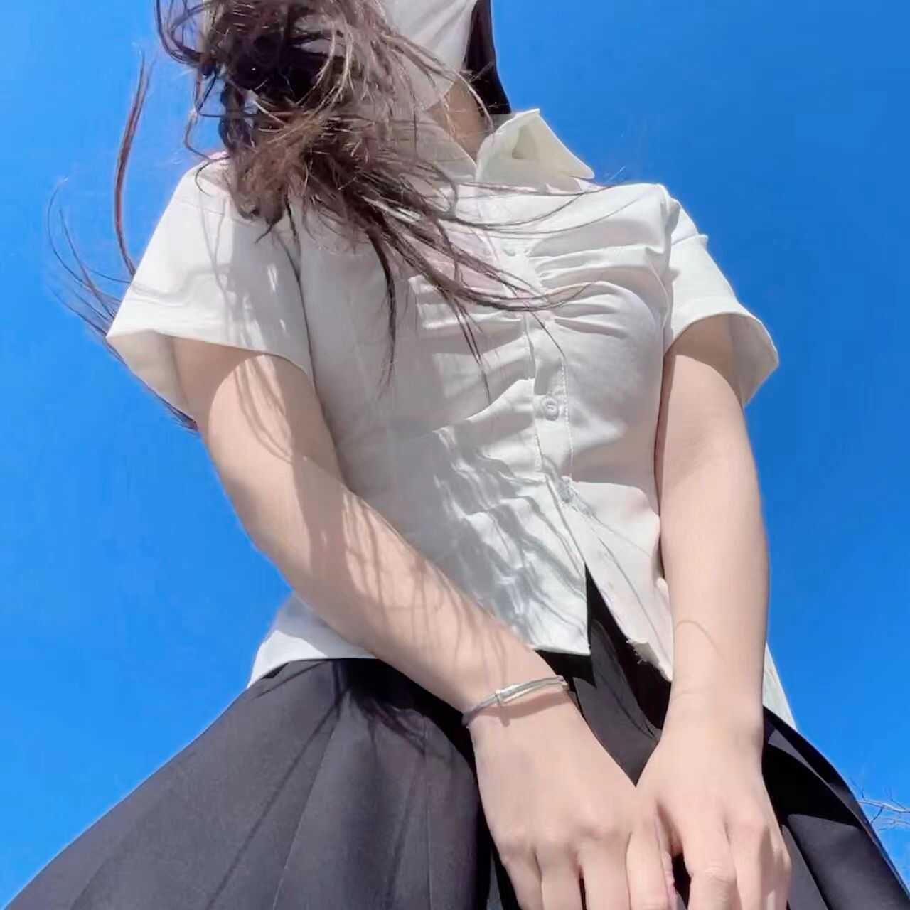 衬衣裙子职业全棉短袖收腰tr修身