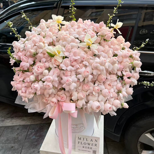 宁波鲜花同城速递全国配送生日礼物仙子之吻蝴蝶结抱抱桶玫瑰花束