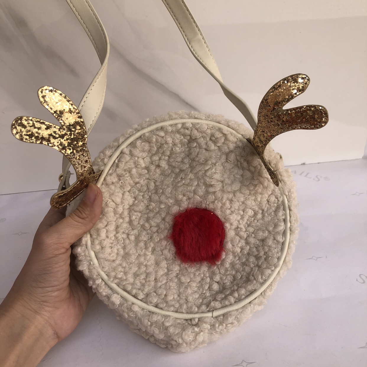 出口 羊羔绒卷毛 斜挎包 肩带偏长