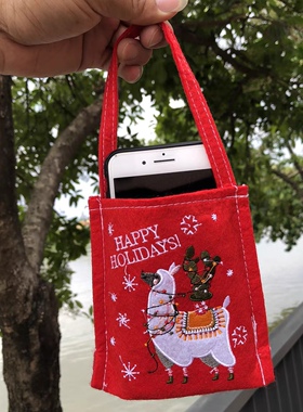 外贸 无纺布刺绣圣诞小手提包 收纳包13x13x4