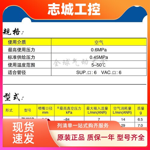 SMC日本正品ZU05SA/LA/ZU05S/ZU05L/ZU07S/ZU07L管式真空发生器