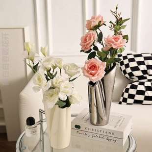 风简约书房花瓶双口风陶瓷ins家用奶油艺术品器客厅摆件卧室插花