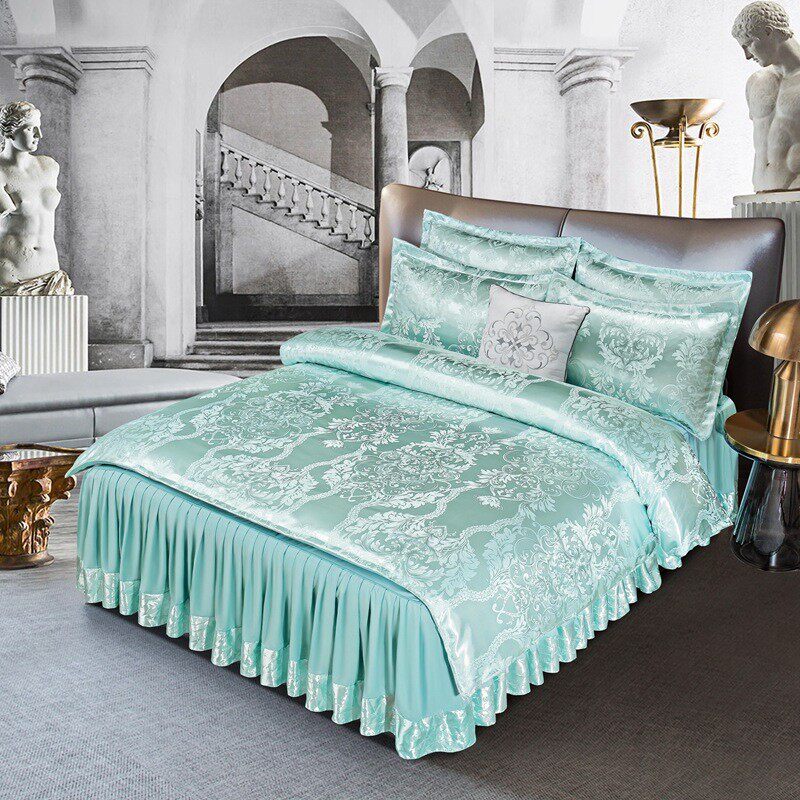 厂销欧式高档贡缎提花床裙款式四件套结婚庆床上品三件套床上用品