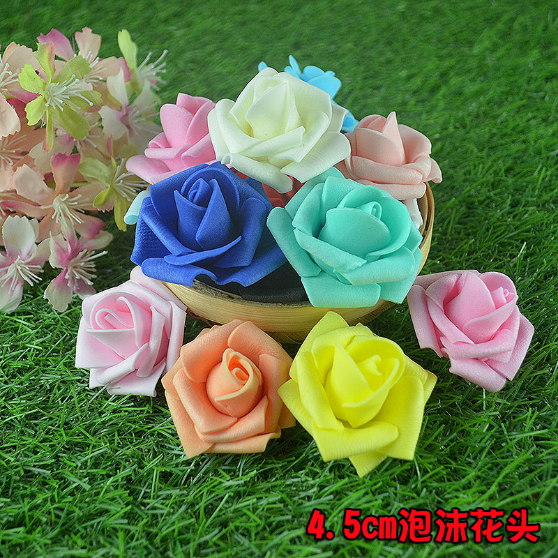 仿真pe玫瑰泡沫花手工仿真花直径4.5cm花头婚庆礼diy花墙花球材料