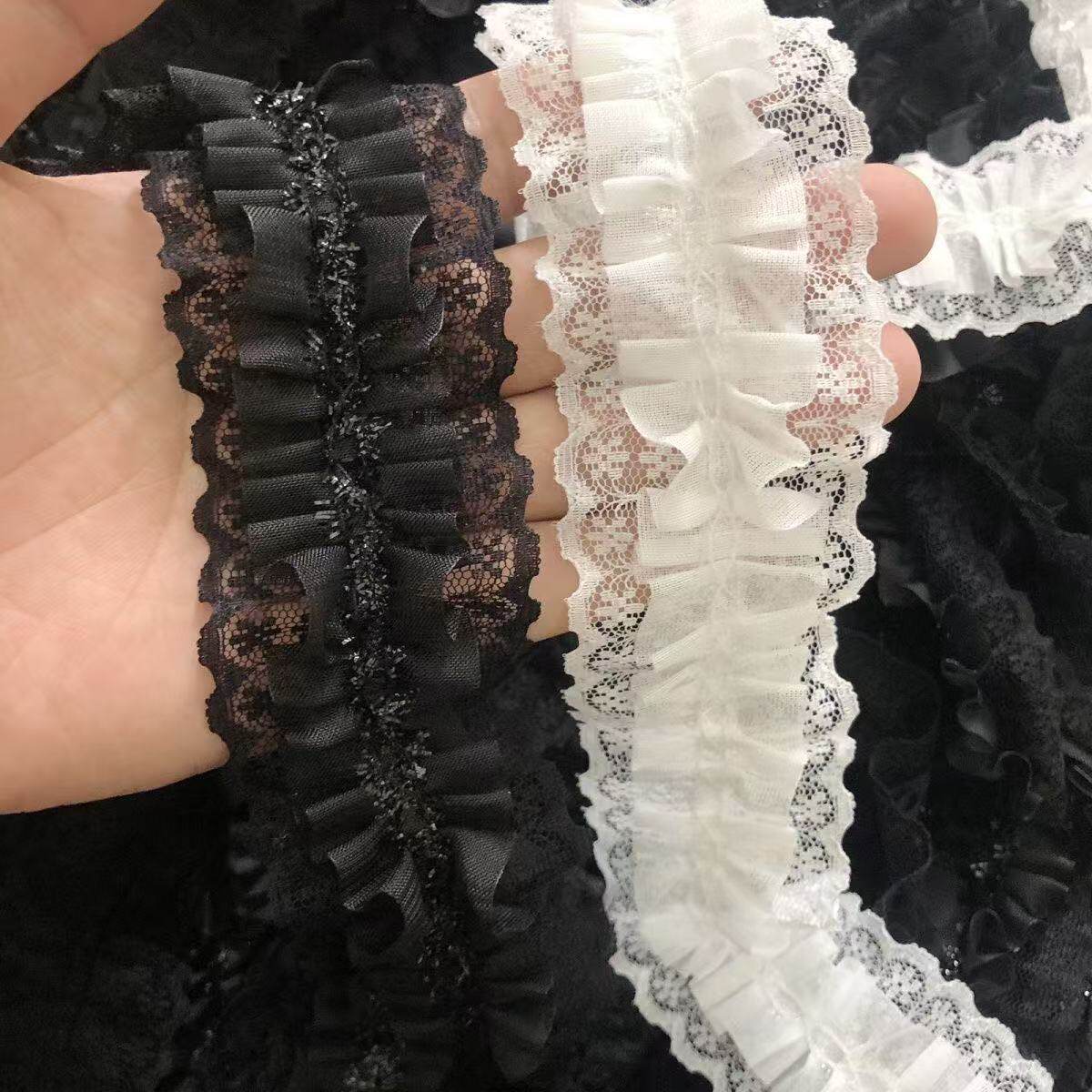 黑白双层雪纺蕾丝花边褶皱花边裙摆diy手工衣领袖口辅料装饰痛包