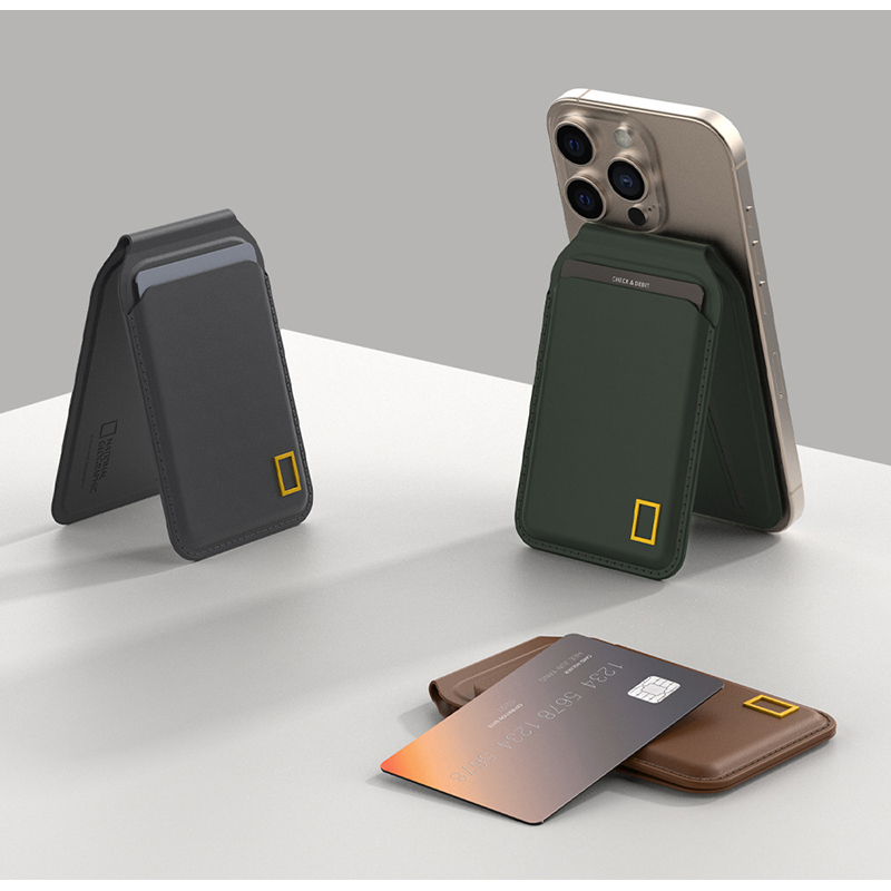 国家地理简约商务皮革适用苹果华为手机支架磁吸感应票卡夹插卡套