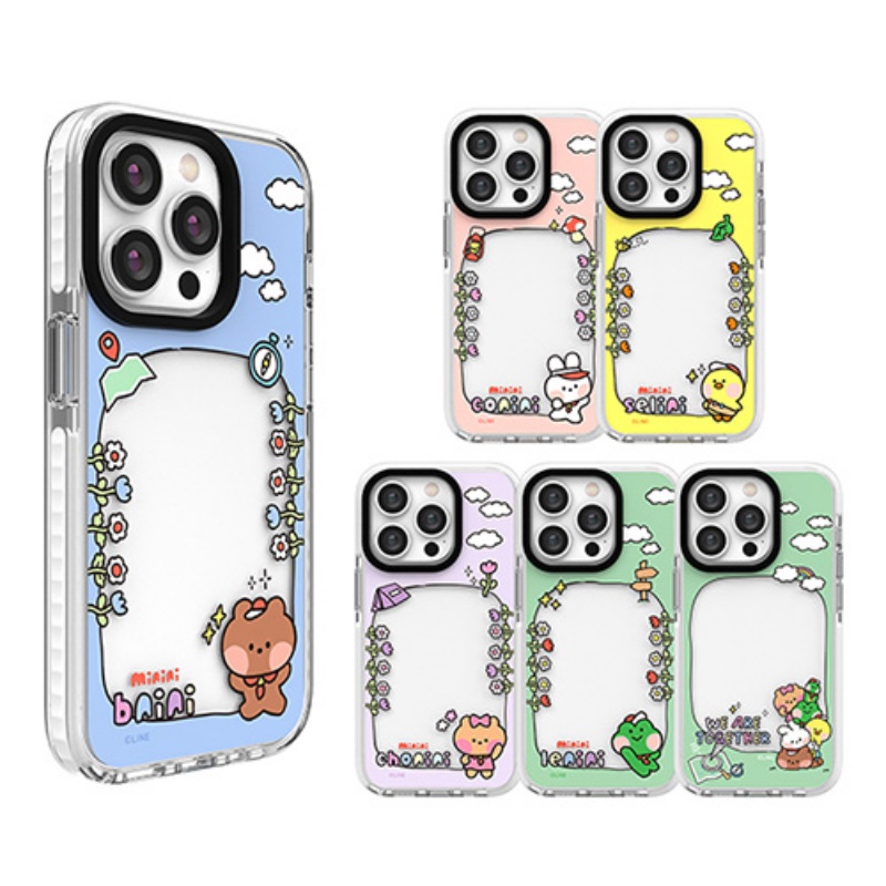 LINE Freinds韩国布朗熊可妮兔莎莉鸡丘可适用苹果13iphone14promax花边相框感可放拍立得贴画12手机壳保护套