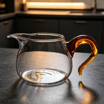 茶本堂公道杯高硼硅耐热玻璃加厚加粗彩把公杯分茶器大容量茶具