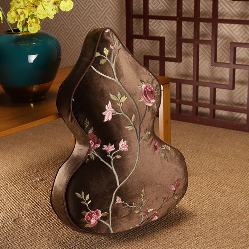 新中式葫芦抱枕客厅沙发绿色绒布刺绣靠垫异形摆件轻奢高级感腰枕