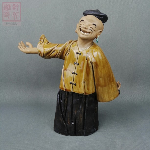 原作孤品石湾公仔大师许英进陶瓷小二哥客官里面请店开业摆件收藏