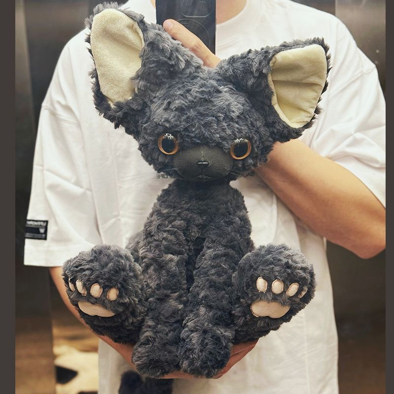 超萌黑色猫咪同款黑猫德文卷毛猫玩偶公仔毛绒玩具送生日礼物女生