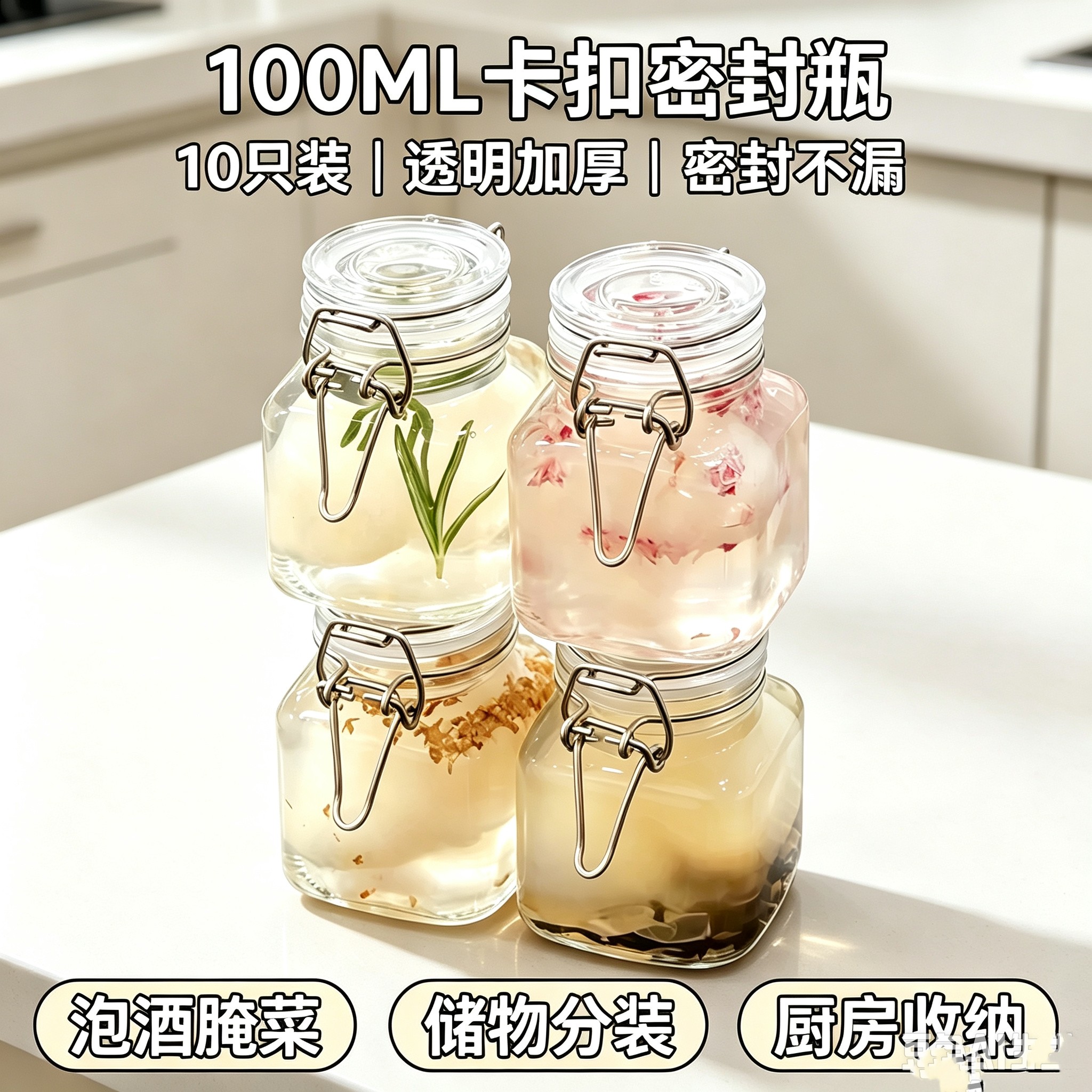 100ml迷你卡扣玻璃密封罐食品级自制酿酒瓶果酱香料分装储物罐瓶