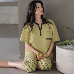 睡衣女夏季 七分裤 2025年新款 短袖 纯棉薄款 可外传高级感家居服套装